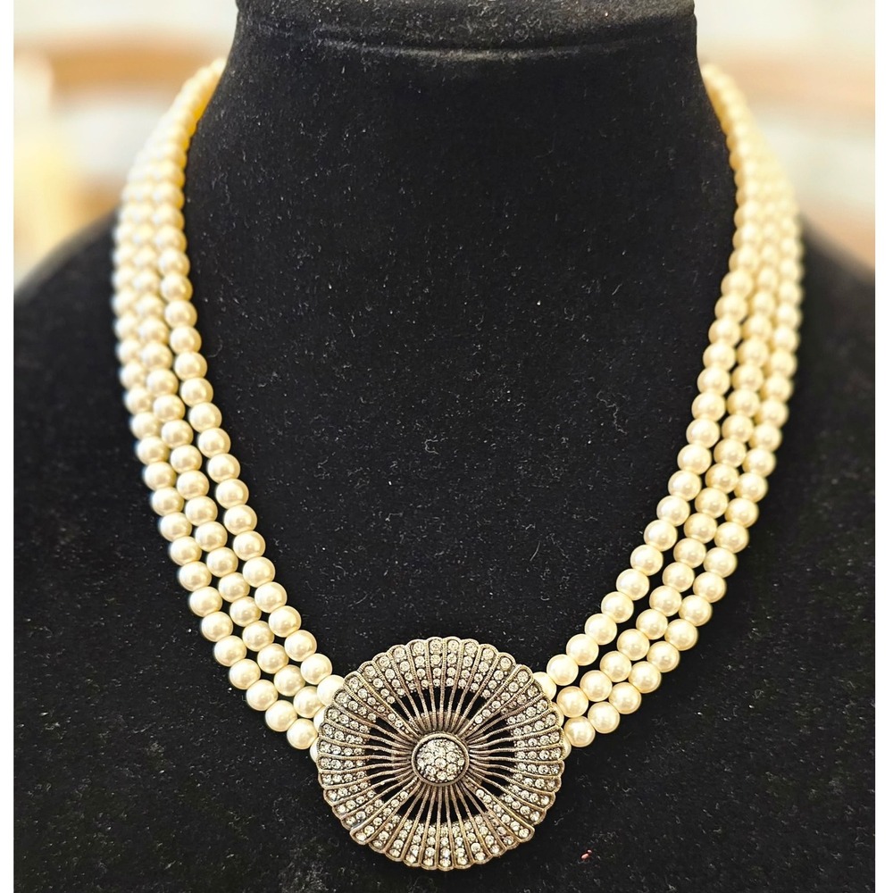 Heidi Daus Pearl Diamanté Statement Choker Swarovski Necklace Art Deco